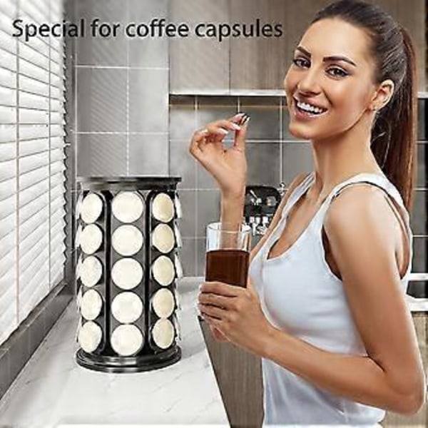 Karrusel Stand 40 Pods Opbevaringsstativ Roterende Kaffekapsel Organizer 360-graders Roterende Kaffe Black