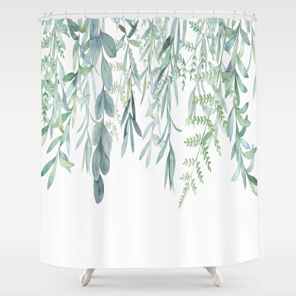 Grønt blad dusjforheng, vår salvie grønn eukalyptus blad saftig rustikk akvarell floral baderom stoff med kroker 180*180CM