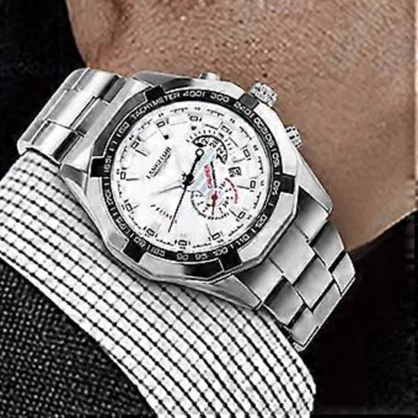 Herre Business Armbåndsur Rustfrit Stål Quartz Vandtæt Selvlysende Armbåndsure White