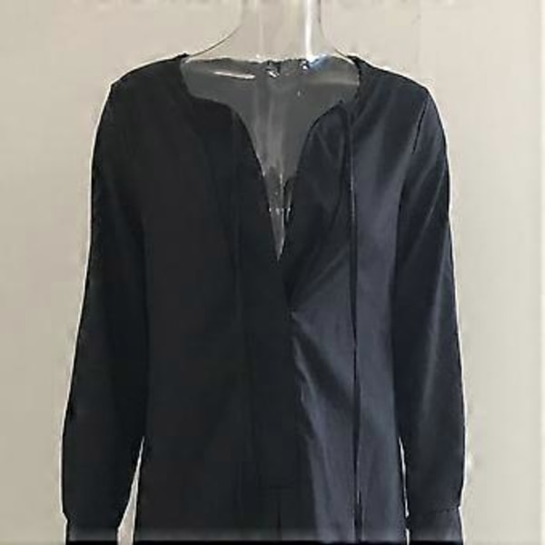 Dame Casual Kjoler Langærmet V-Hals Kjole Casual Løse Skjortekjoler Sort (style6084)