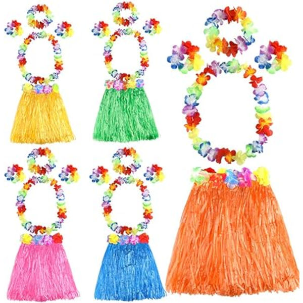 5 Set 25 Pcs Hawaiian Grass Hula Skirts Set Inkludera Blomster Halsband