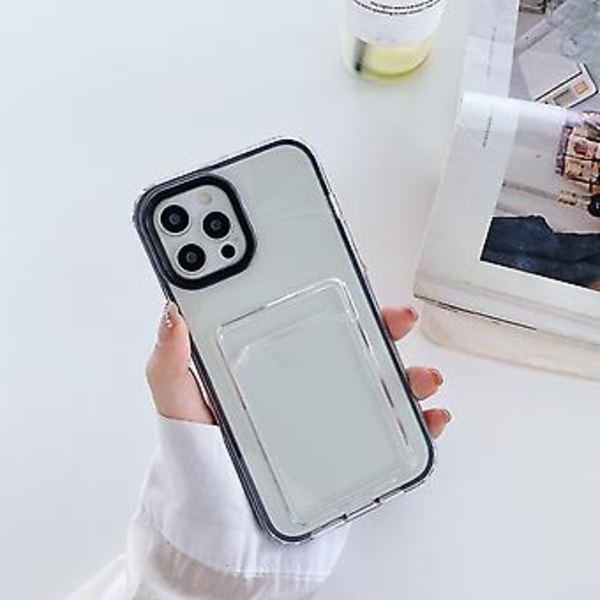 PC+TPU Korttipaikkakotelo iPhone 12 / 12 Pro -puhelimelle Black