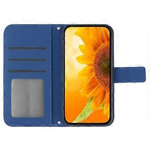 Oppo A58 4G lompakkokotelo, auringonkukkakuvio, jalustallinen nahkakotelo ja ranneke Style E