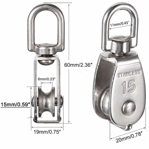 M15 304 Rustfrit Stål Enkelt Talje, 15MM Enkelt Talje Blok R
