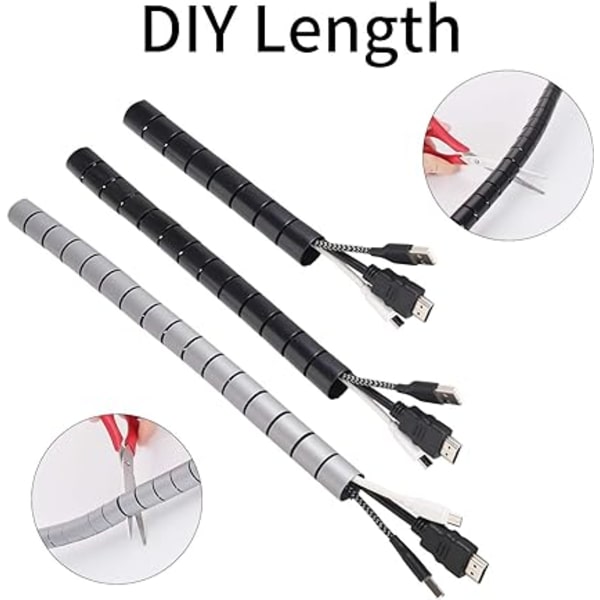 Svart och grå, kabelskydd 2-pack, flexibel räckvidd 2x3M PE-kabel