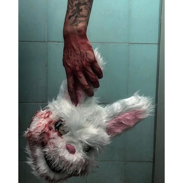 Halloween Scary Mask Bear Rabbit Bunny Mask, Bloody Plush Head M