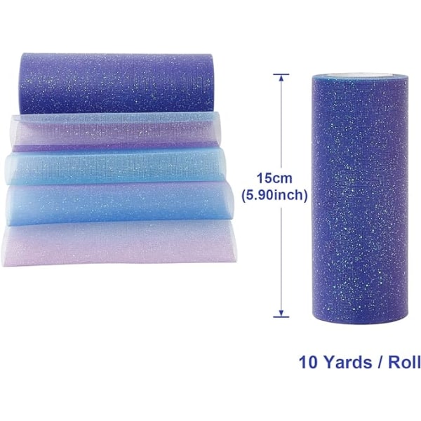 Regnbue Gradient Sequin Tulle Rull, 2PCS Nonwoven Tulle Rull Tab