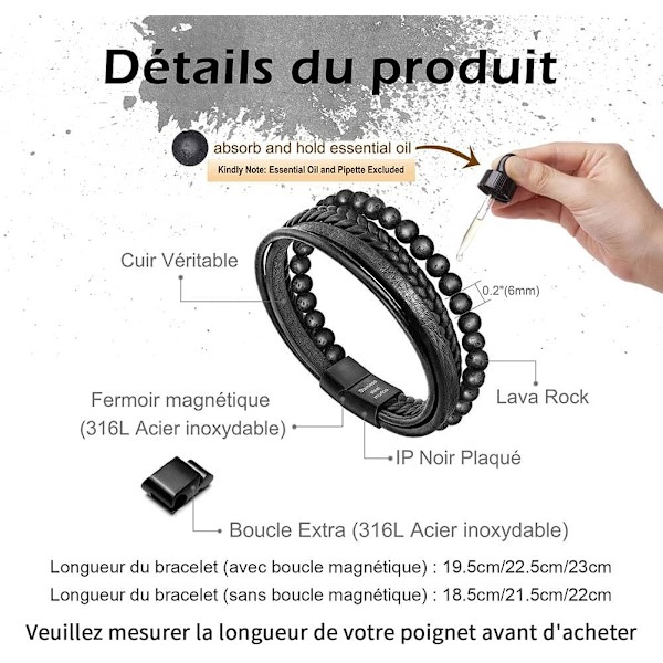 Armband i läder för män, armband i natursten