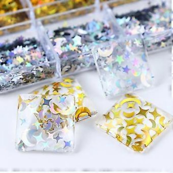 Hartsipaljetit Kiiltävät Kuu Tähti Glitter Epoksihartsin Täyttöön UV-Silikonimuotin Täyte DIY Kristallikäsitöihin Käsintehty