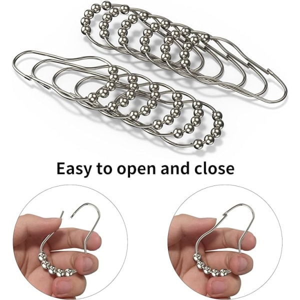 Shower Curtain Hook Rings, Set of 12, Stainless Steel Roller Anti