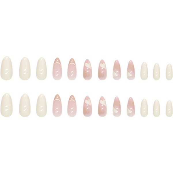 24 kpl vaaleanoranssit sydämenmuotoiset lyhyet tekokynnet, stilettokärki, beige ranskalainen