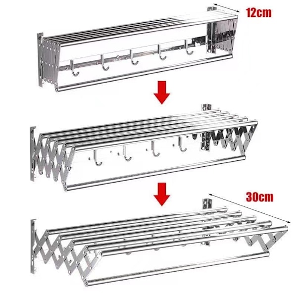 60cm Handdukshängare Utdragbar Väggmonterad Rostfritt Stål 5 Hängande