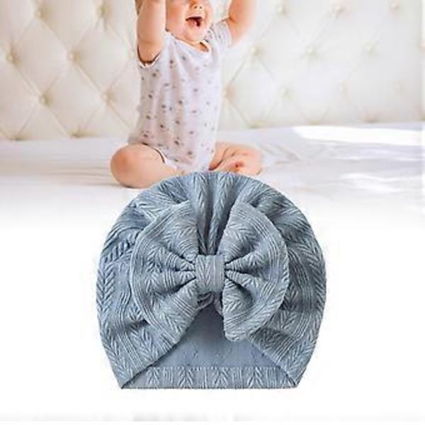 Stickade mössor för spädbarn med rosett, bekväm stretchig babymössa, unisex, stilfull för pojkar och flickor, ålder 0-24 månader, disblå haze blue