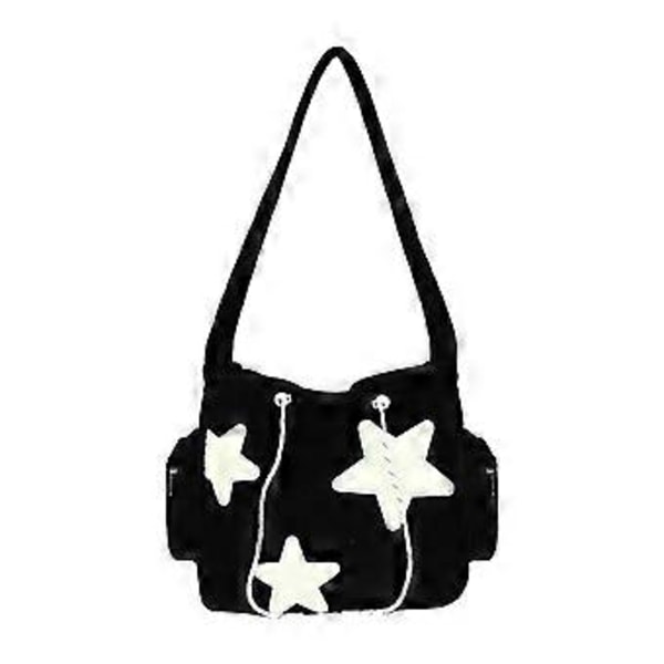 Axelväska för Kvinnor Corduroy Crossbody Väska Stilren Påse Portabel Handväska Satchel (Svart) Black