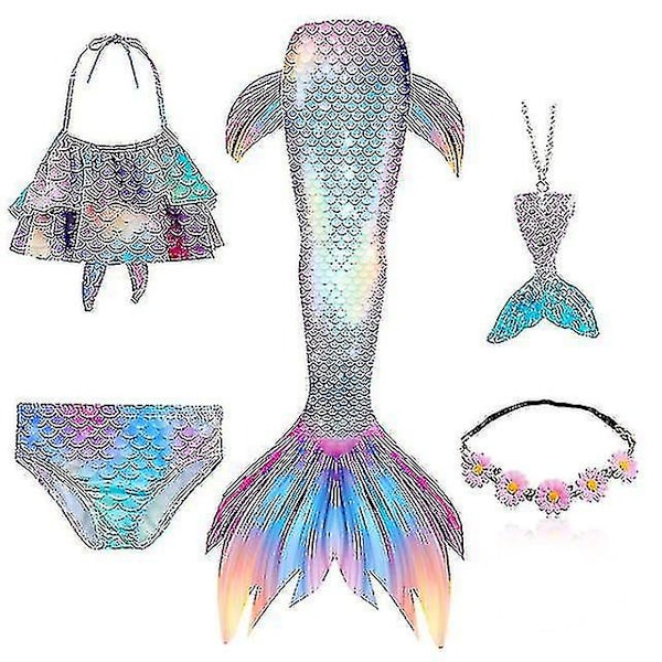5 st/set Flickor Sjöjungfru Stjärt Baddräkt Barn Sjöjungfru Ariel Cosplay Kostym Fantasy Strand Bikini Y.130.Set 1