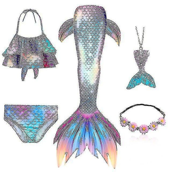 5 stk./sett Jenter Havfruehale Badedrakt Barn Havfrue Ariel Cosplay Kostyme Fantasy Strand Bikini Y.110.Sett 1 set 1 110cm