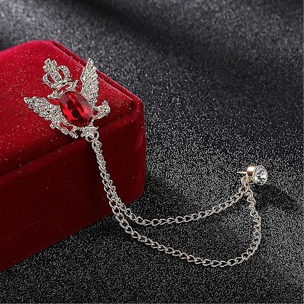 Unisex Elegant Brosch Kostym Pin Badge med Kedja Spänne Krage Lap