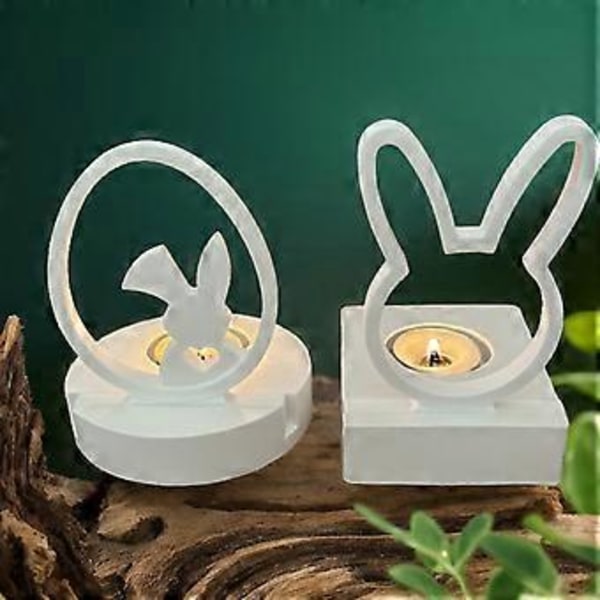 Egg Kanin Silikonform Påskehare Støping Resin Form Lysestake Epoksyformer Lysholder Former DIY Borddekor B