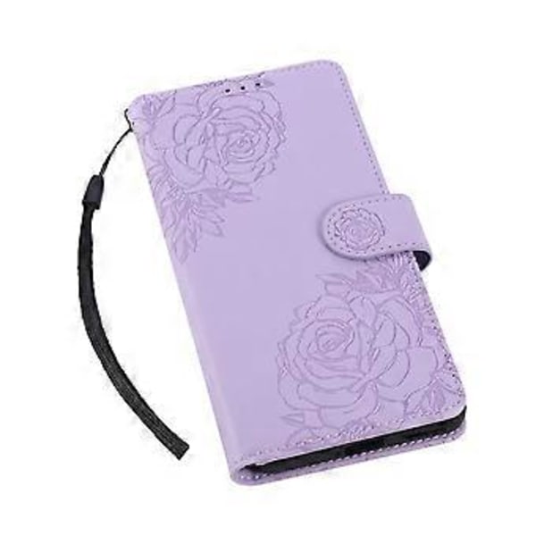 Fodral för Samsung Galaxy A06 4G Rosblomma PU Läder Plånbok Telefonfodral med 3 Kortplatser Light Purple