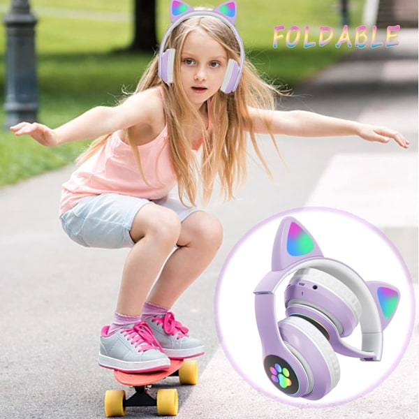 Barn hörlurar med mikrofon, flicka pojke trådlösa Bluetooth-hörlurar