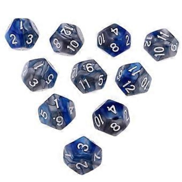 Pöytäpeli 10kpl / setti Nopat D12 D&D Gem 18mm (Sininen+Harmaa) Blue+Grey