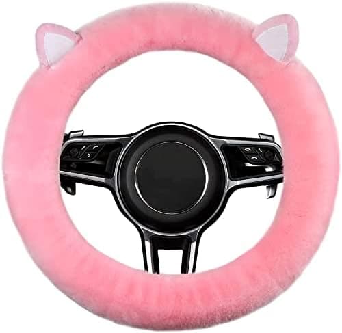 Rattstyreöverdrag för bil (Rosa katt), Halksäker universell passform 13.