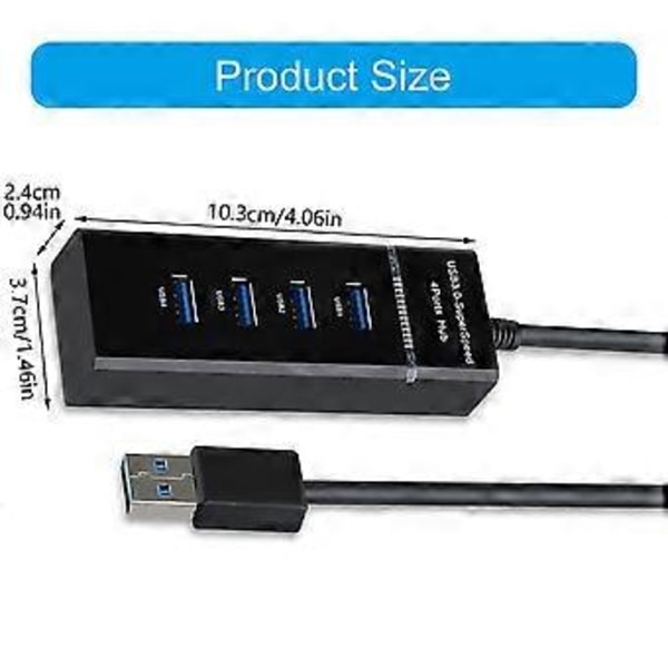Hög Hastighet USB3.0 Hub 4-Portars USB-Adapter Kompatibel för Stationär Dator Laptop TV 5Gbps Effektiv Dataöverföring & Laddning 1 meter