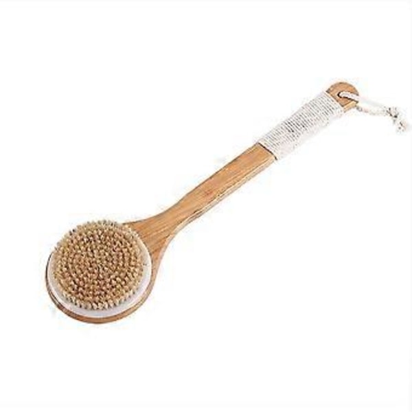Dubbelsidig duschborste med långt handtag, mjuka och styva borst, ryggskrubbare exfolierande kroppsskrubb för våt eller torr borstning, badrumsborste