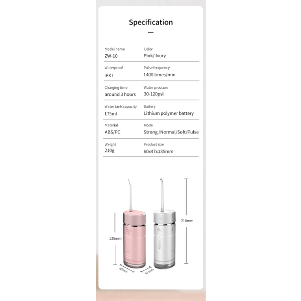 Bærbar tannjettvannsflosser Mini Oral Irrigator IPX7 Vann