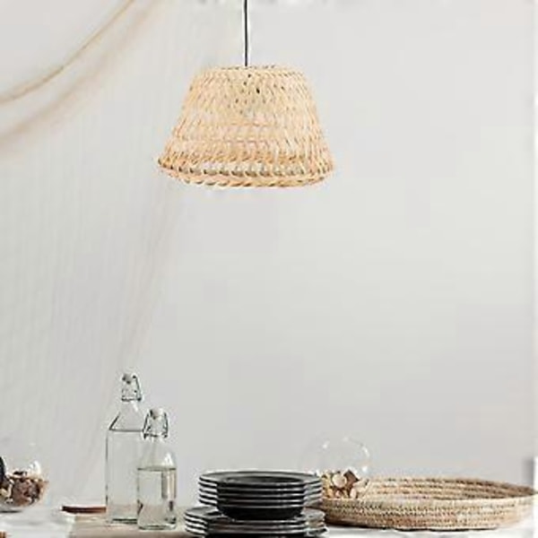 Liten Lampskärm Bambuvävning Retrostil Lampskärm Tunnformad Lampskärm