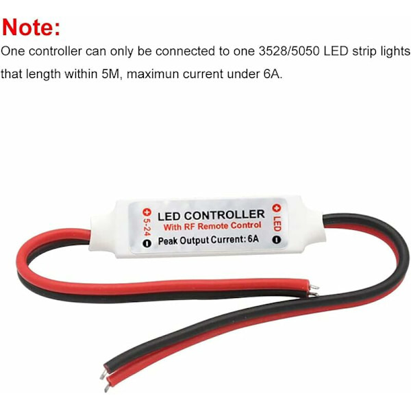 2-pack RF Mini Monokromatisk Controller med DC 11-tangenters Trådlös Fjärrkontroll för Dimbar 3528 5050 LED-remsa, 2-stifts Trådkontakt