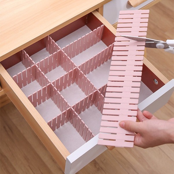 16 justerbare skuffeopdelere, 32 x 7 cm DIY-skæring, egnet til sokker, undertøj, kosmetik, soveværelser, pink