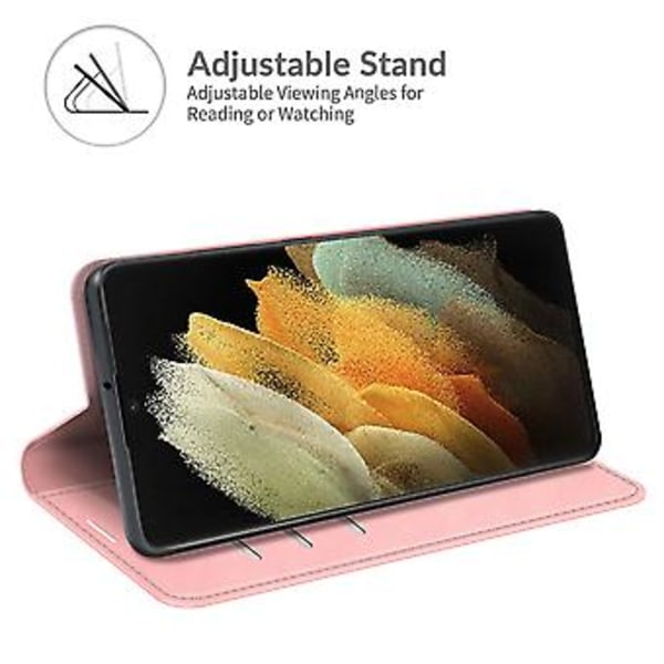 Magnetisk læderetui med sugekop til Galaxy S22 Ultra 5G Pink
