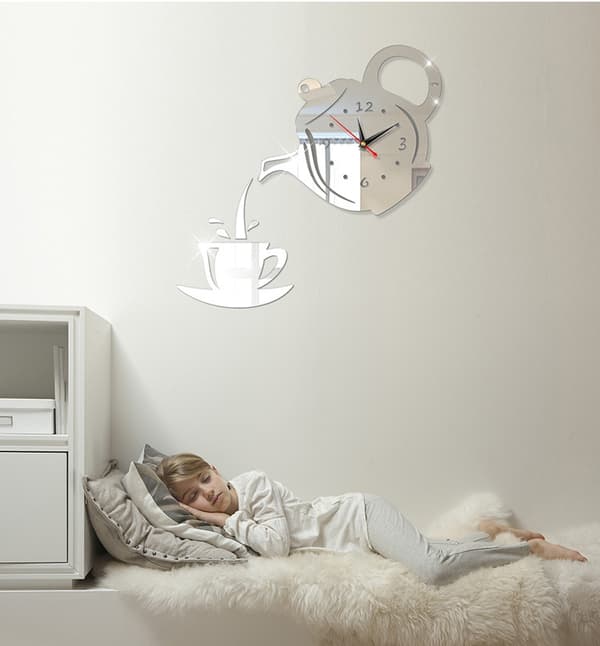 Väggklocka Kreativ DIY Akryl Kaffekopp Tekanna 3D Dekorativ