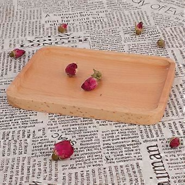 Bøk Plate Firkantet Tre Matbrett Frukt Brød Snack Brett Dessert Kakefat (18.5*13*1.5cm)