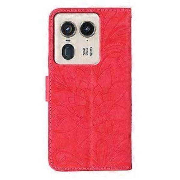 För Motorola Edge 50 Ultra 5G Fodral Spetsblommor PU Läder Flip Plånbok Telefonskal Red