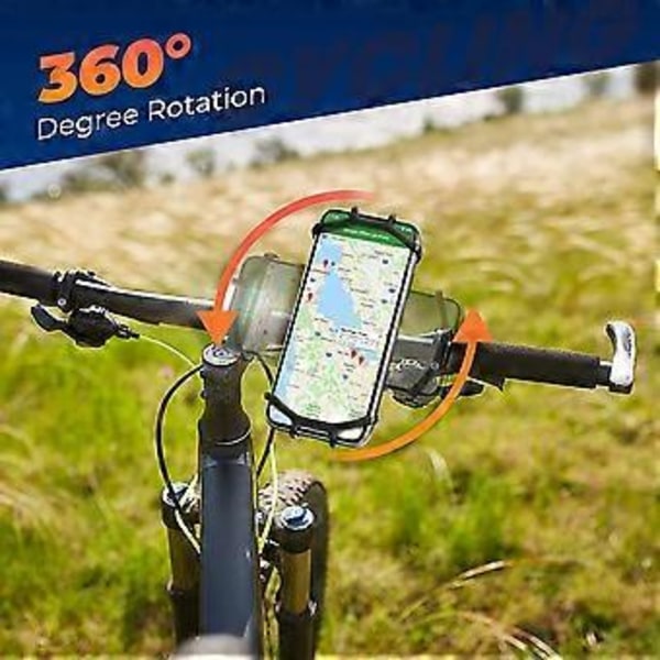 Sykkeltelefonholder, motorsykkelstyrefeste, 360 graders roterende sykkeltelefonholder i silikon, kompatibel med IPhone 12/11 Pro Max XS Max XR X 8 7 6S Plus