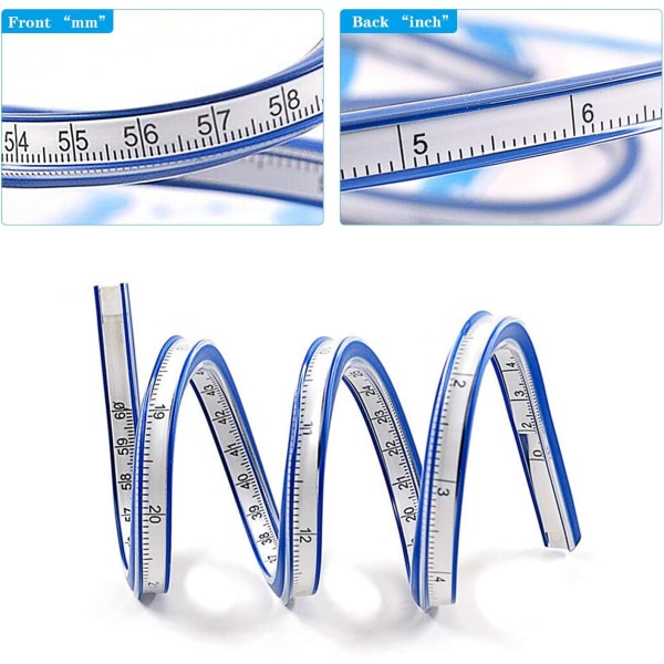 Fleksibel linjal, （30CM+60CM） Buet linjal, Dobbeltsidig kreativ