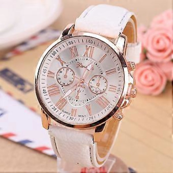 Nytt Mode Dam Läderband Rostfritt Stål Quartz Analog Armbandsur minitgreen