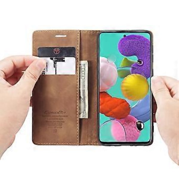 Multifunktionellt horisontellt flip-läderfodral för Galaxy A51 Brown