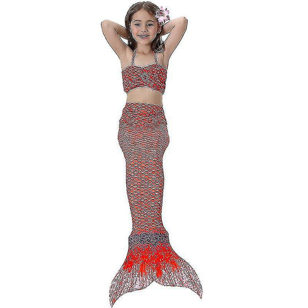 Børn Piger Mermaid Tail Bikini Sæt Badetøj Badedragt Svømmekostume -allin.9-10 år.Rød
