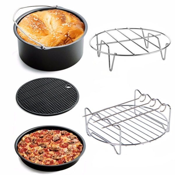 5 stk 6 tommers Air Fryer tilbehør for 3,2qt-2,8qt Pizzatallerken Gri