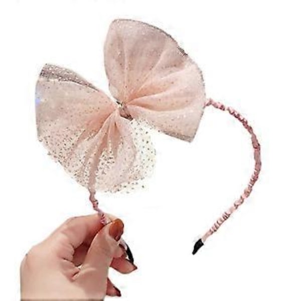 Lasten tyttöjen pitsipääpanta Söpö glitterpaljetti Iso verkkorusetti Hiusvanne Syntymäpäiväjuhlat Kiedottu kangaspäähine Bandana Pinkki Pink