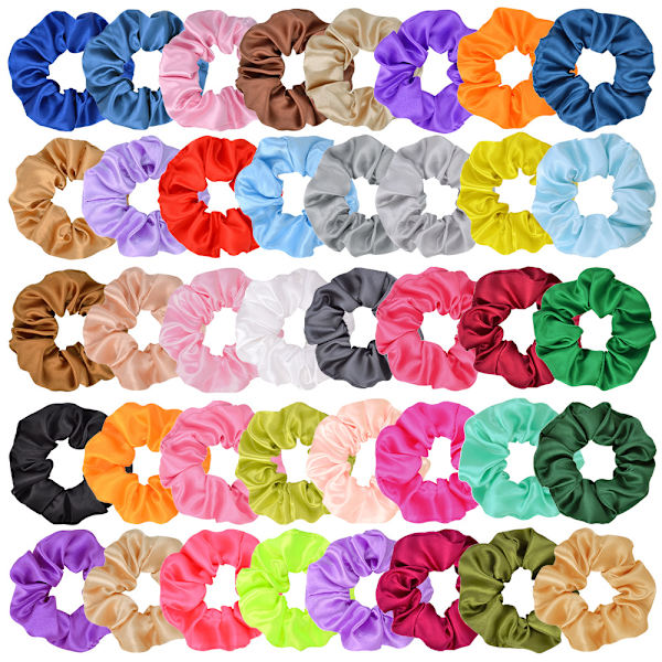 40-pack Satäng Hårskrubb Elastiska Band Scrunchie Hårsnoddar