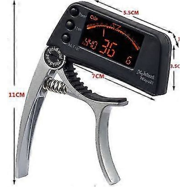 Original gitarrstämapparat, Capo snabbväxlingsnyckel, 2-i-1 Capo-stämapparat metall, lämplig för elgitarr bas halvton, silver