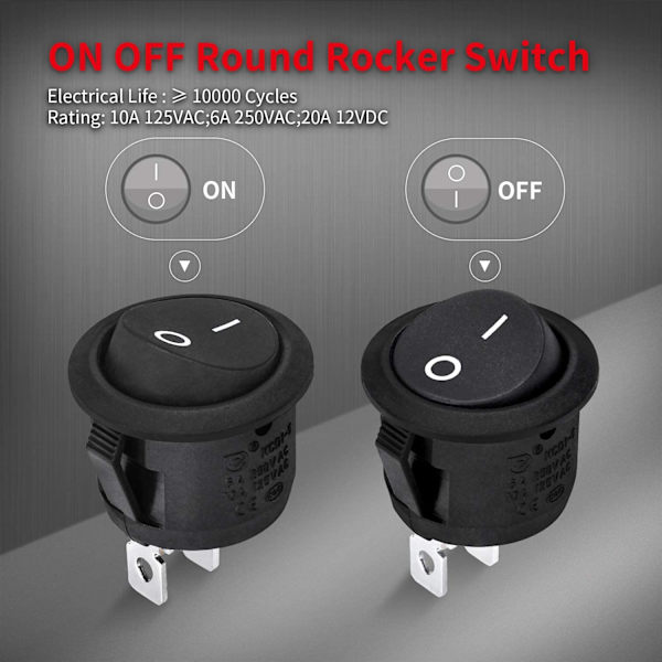 Rund vippekontakt ON Off SPST 20mm Mini vippekontakt f