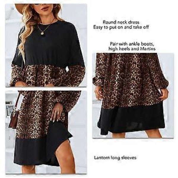 Damekjole Rund Hals Høj Talje Lanterne Lange Ærmer Leopard Print Casual Kjole til Kvinder