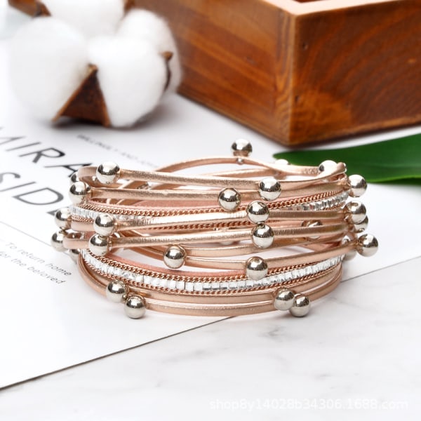 Læder Wrap Armbånd til Kvinder, Leopard Multi-Layer Magnetisk Bu