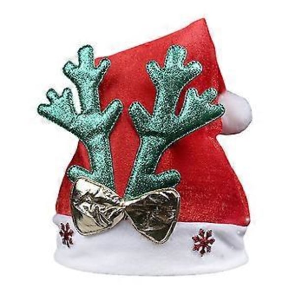 Jul Tomteluva med Renhorn Vit Kant för Julfest Nyår Huvudbonad Tomtekostym Tillbehör Present gröna horn green antlers
