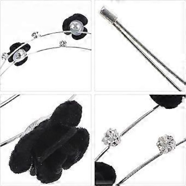 Halloween Rose Hovedbøjle Gotisk Rhinestone Blomst Hår Bøjle Dobbelt Lag Hårbåndvinrød sort black